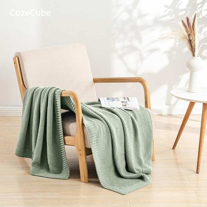 CozeCube Sage Green Seed Stitch Throw Blanket 60"x80", Farmhouse Decor | Blanket - Image 5