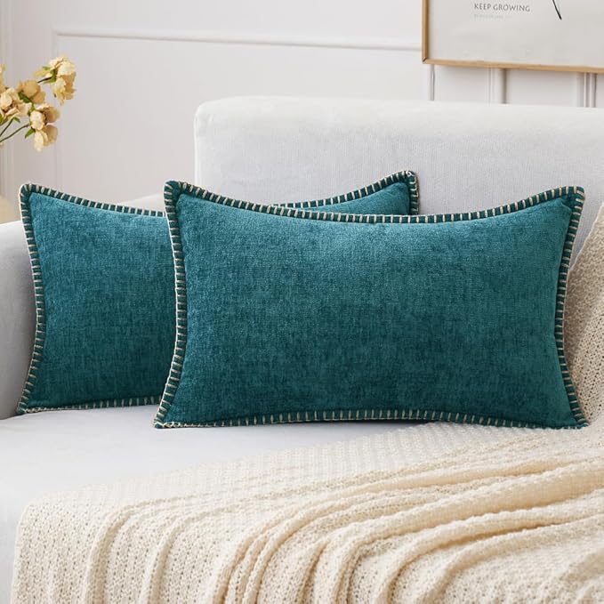 MIULEE Decorative Lumbar Throw Pillow Covers 12x20 Inch Dark Teal 2 Pack | by MIULEE