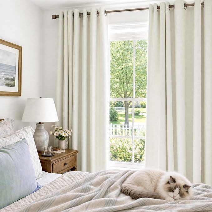 100% Blackout Linen Textured Curtains 84 Inch Long, Light Blocking, Thermal - Image 2