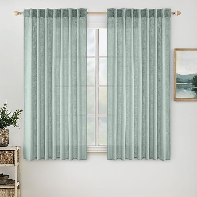 MIULEE Aqua Blue Linen Curtains 52x54 Inch 2 Panels by MIULEE