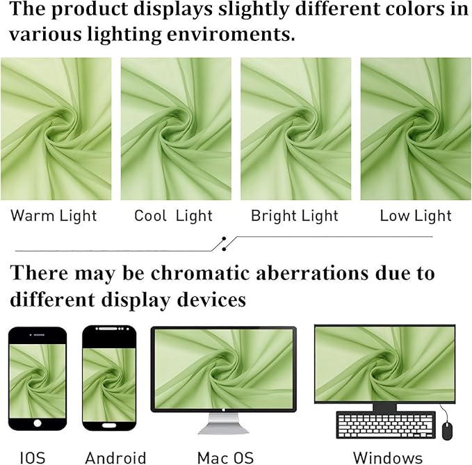 Lime Sheer Curtains for Living Room 54 Inch Length 2 Pcs, Solid Color Voile Rod - Image 4