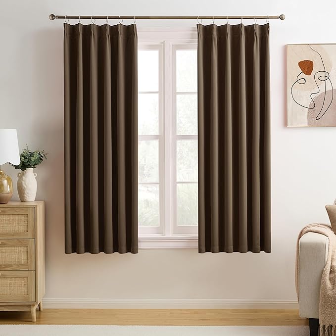 Pleated Blackout Curtains 45 Inches Long, Thermal Insulated Room Darkening by KEQIAOSUOCAI