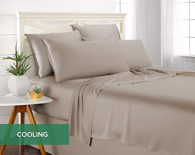 King Sheets by Pure Bamboo, Genuine 100% Organic Viscose Derived from Bamboo Bed Sheet Set, Luxuriously Soft & Cooling, Double Stitching, Lifetime Quality Promise (King, Sand)