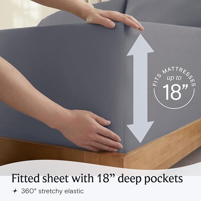 LuxClub 4 PC King Size Sheet Set Bed Sheets Deep Pockets Wrinkle Free Cooling Bed Sheets Machine Washable Hotel Bedding Silky Soft - Light Grey King