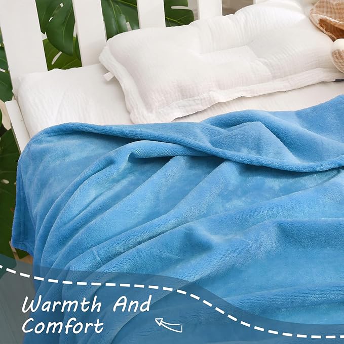 Exclusivo Mezcla Fleece Throw Blanket for Couch, Super Soft and Warm Blankets, Washed Blue Throw All Season Use, Cozy, Plush, Lightweight, 40x50 inches