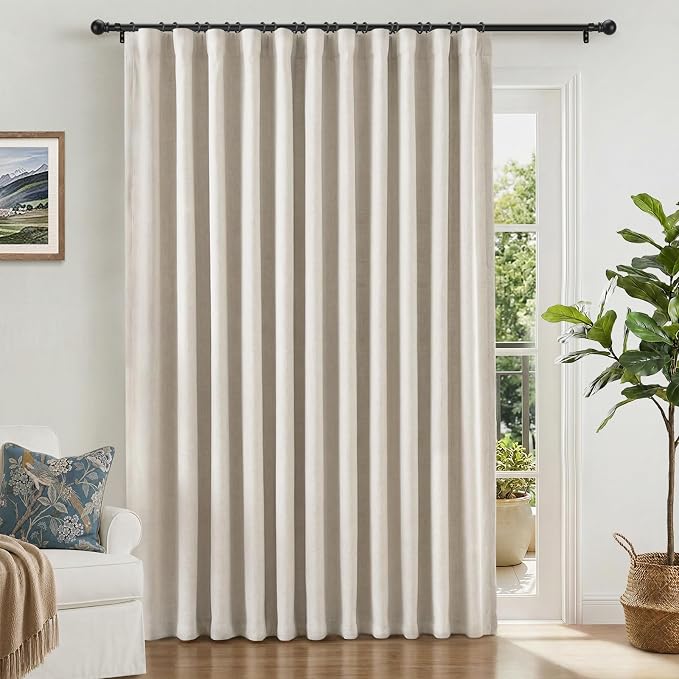 INOVADAY Linen Textured 100% Blackout Sliding Door Curtains 102x96 Beige | 1 by INOVADAY