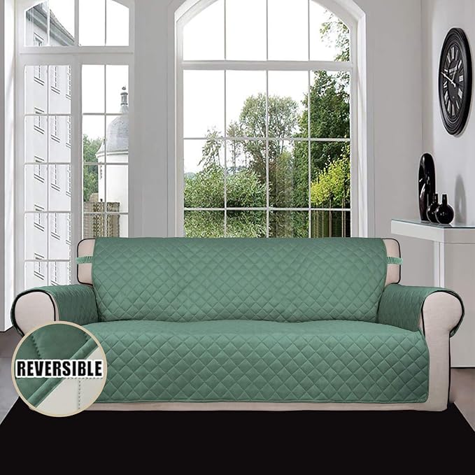 Easy-Going Reversible Couch Cover, 4 Seater Sofa, XX-Large Sofa, Cyan/Ivory | - Image 2