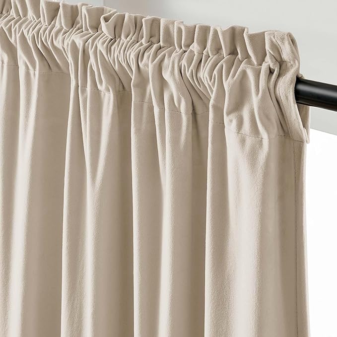 Lazzzy Velvet Blackout Curtains Thermal Insulated Room Window Drapes Super Soft Luxury Curtains for Living Room Bedroom Rod Pocket 2 Panels, Beige, 62" W x 108" L
