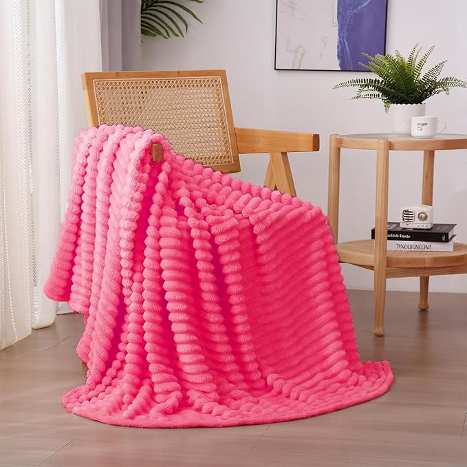 Hot Pink Fleece Throw Blanket 50”×60” by linecooo