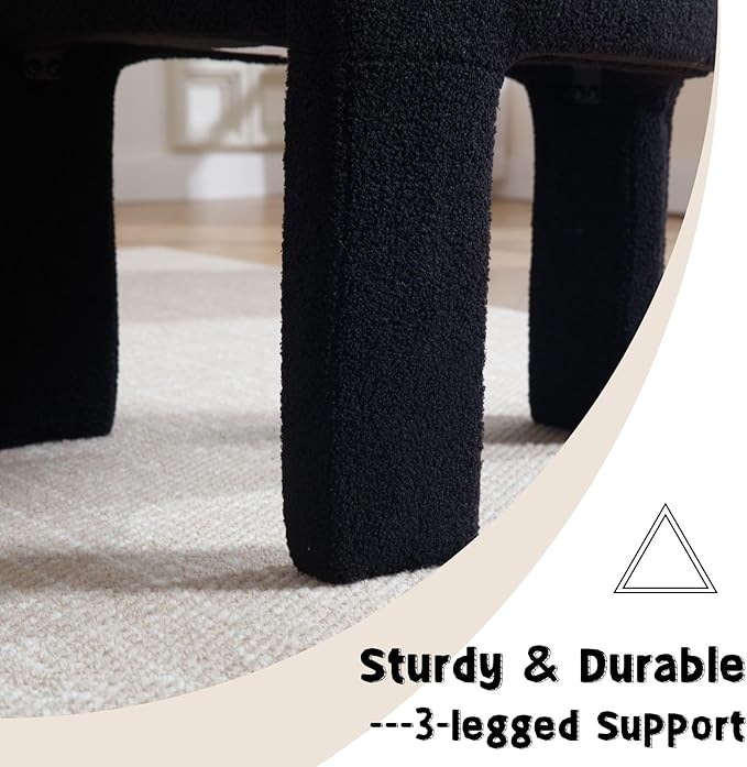 Modern Sherpa Barrel Dining Chairs Set of 3, Upholstered Boucle Kitchen Accent Dining Chairs with Arms Comfy Makeup Vanity Chair, Black