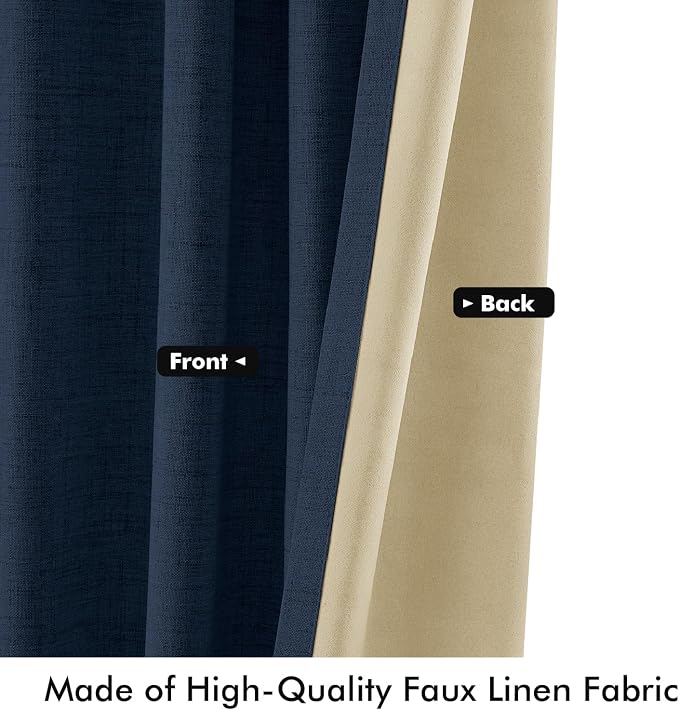 MIULEE 100% Blackout Linen Curtains 42 x 63 Inch Midnight Blue 2 Panels | - Image 6