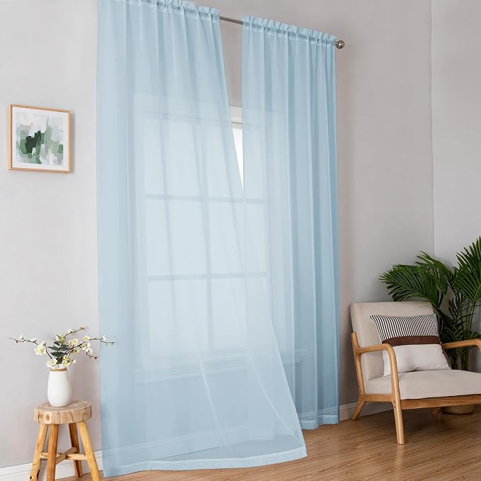 Sheer Curtains 96 inches Long for Bedroom Living Room, Solid Light Filtering - Image 2