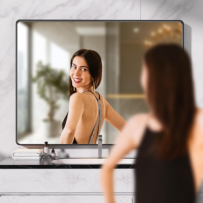 Hasipu Black Bathroom Mirror for Wall, 72 x 32 Inch Metal Framed Bathroom Mirrors for Over Sink, Rectangle Bathroom Vanity Mirror, Anti-Rust, Tempered Glass, Horizontal or Vertical