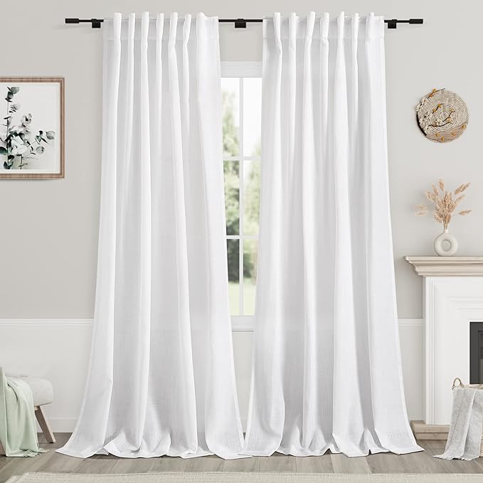 White Extra Long Curtains 2 Panels Set 111 Inches Long by Nanspring