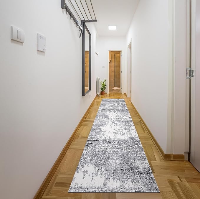 Keen Home Design Area Rugs - 2x16 Non-Shedding, Abstract Rugs for Kitchen, Living Room, Bedroom, Dining Room, Entryway - Size: 2'8" x 16', Abstract Cream/Grey