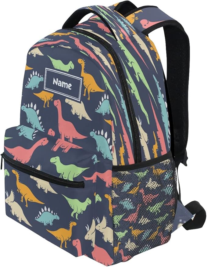 Custom Children's Name School Backpack Personalized Schoolbag Colorful DinosaurTravel Bag for Teens Girls Boys