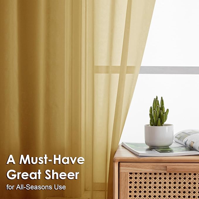 Gold Sheer Curtains 90 Inches Long 2 Panels - Image 2