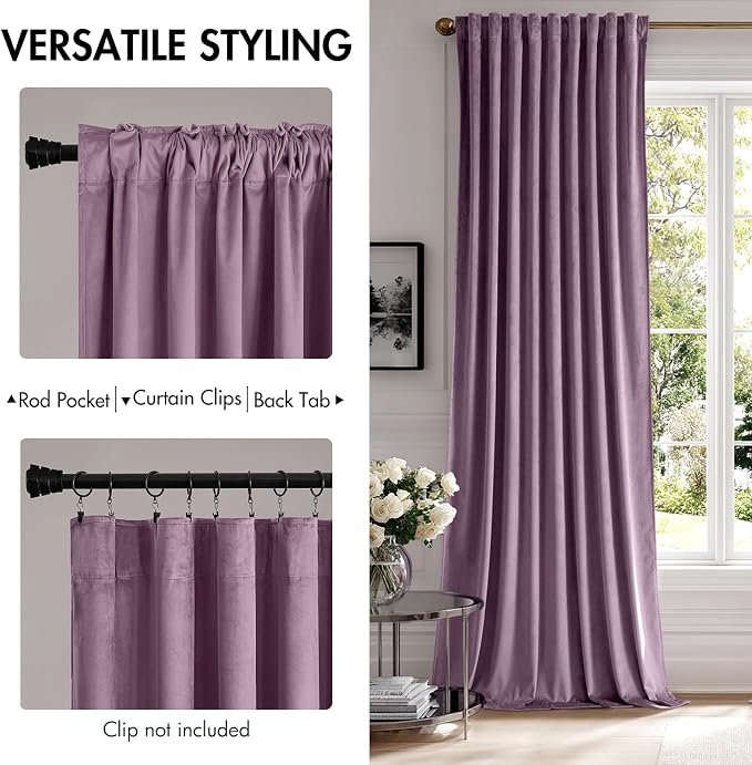 MIULEE Lavender Velvet Curtains 52x96 inches Luxury Blackout Curtains | Thermal - Image 2