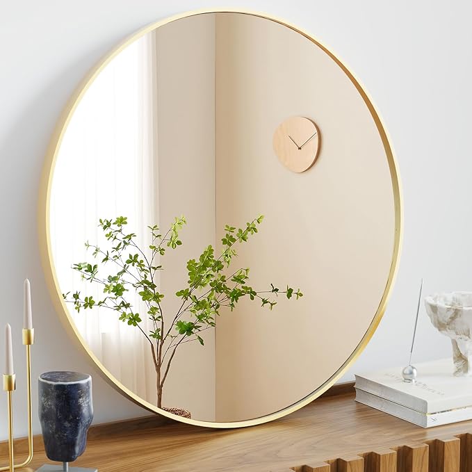 Sweetcrispy 20in Round Bathroom Mirrors for Wall, Bathroom Mirrors for Over Sink, Wall Decor for Bathroom, Entryway, Bedroom, Vanity, Classical Gold