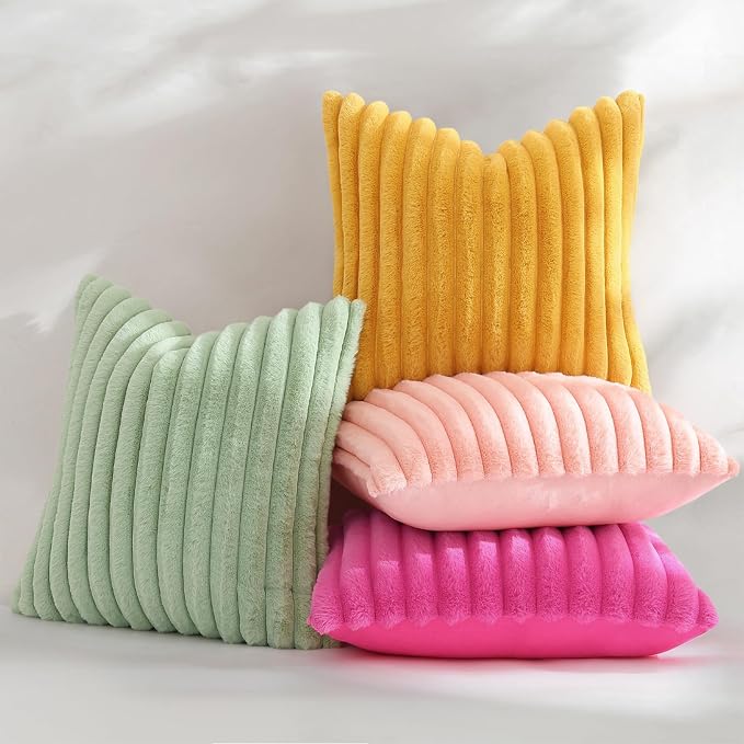 decorUhome Fall Faux Fur Throw Pillow Covers 24x24 Set of 2 Blush Pink | - Image 5