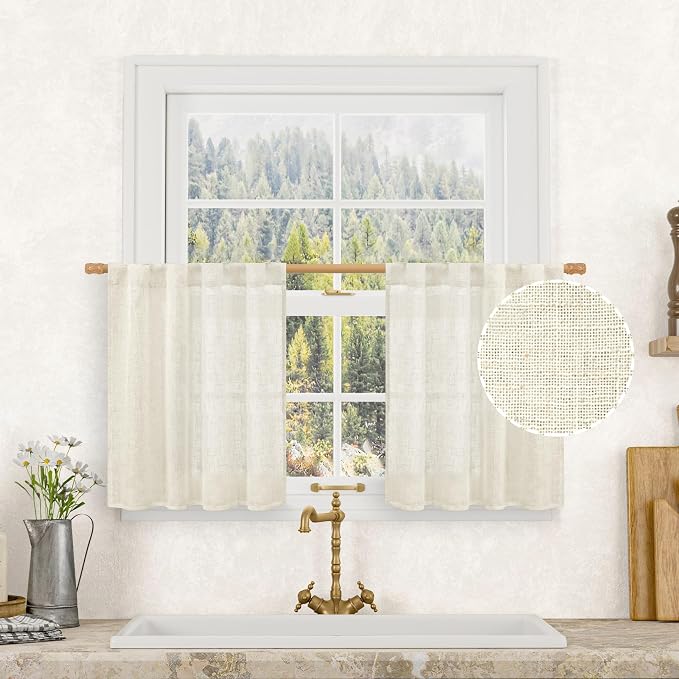 Short Kitchen Linen Curtains 24 Inch Length by LAMIT