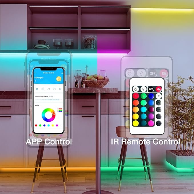 DAYBETTER Smart RGB Led Strip Lights, 50ft Led Lights for Bedroom with App Control, Multicolor Changing Led Light Strips Apply for Home Decor, Living Room, Kitchen, Home Party Decoration, 12V