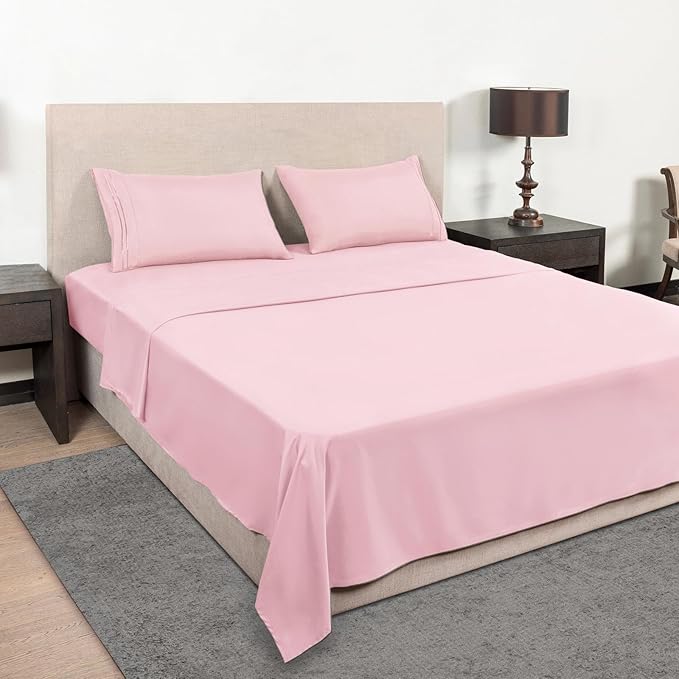Mejoroom California King Size Sheet Set - Soft Microfiber Bed Sheets,Deep Pocket Fitted Sheet, Breathable, Wrinkle & Fade Resistant - 4 Piece (California King, Blush Pink)