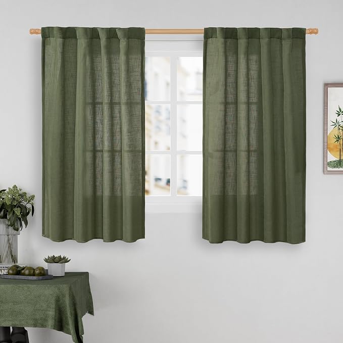 Semi Sheer Window Linen Curtains 54 Inch Length, 34 x 54 Inch | Light Filtering by LAMIT