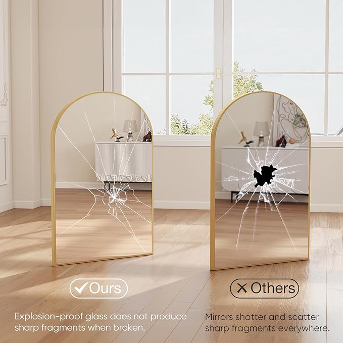 DUMOS Gold Metal Arch Vanity Rounded Rectangle Bathroom Mirrors for Over Sink Wall, 21x30 Inch Large Matte Mirror, Modern Decorative for Restroom, Farmhouse