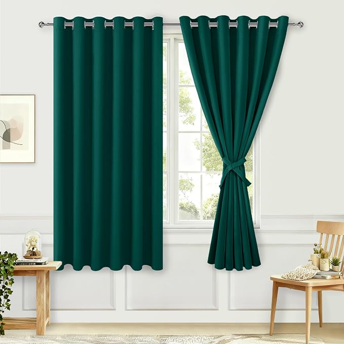 Blackout Curtains for Bedroom, Hunter Green, 70 x 63 Inch, 2 Panels | Thermal by Hiasan