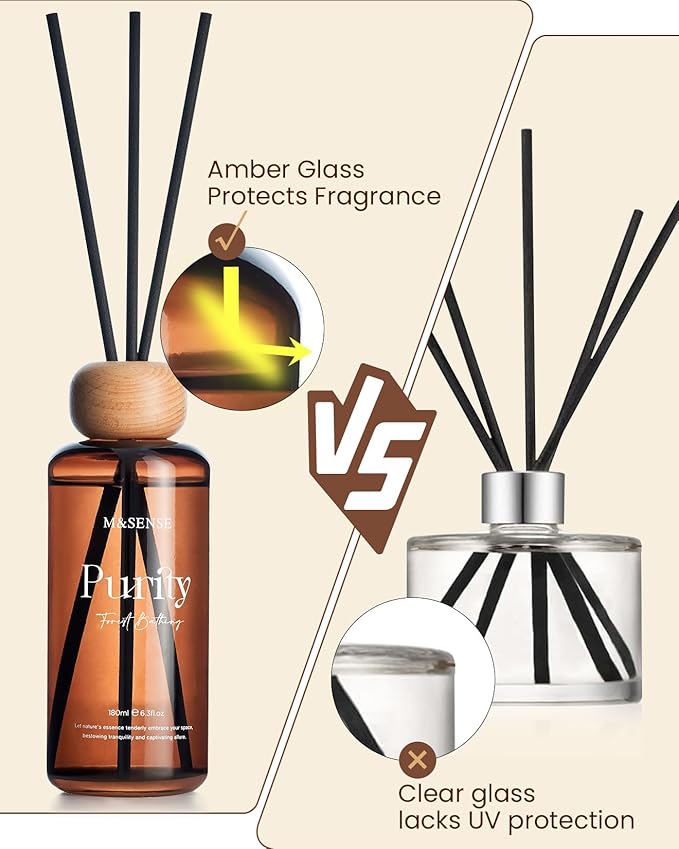 M&SENSE Orange Blossom Reed Diffuser: 6.3 fl oz Non-Toxic Aroma Set with Sticks, Light & Subtle Fragrance, Long-Lasting Natural Essential Oil Gifts for Bedroom, Shelf Decor & Small Spaces