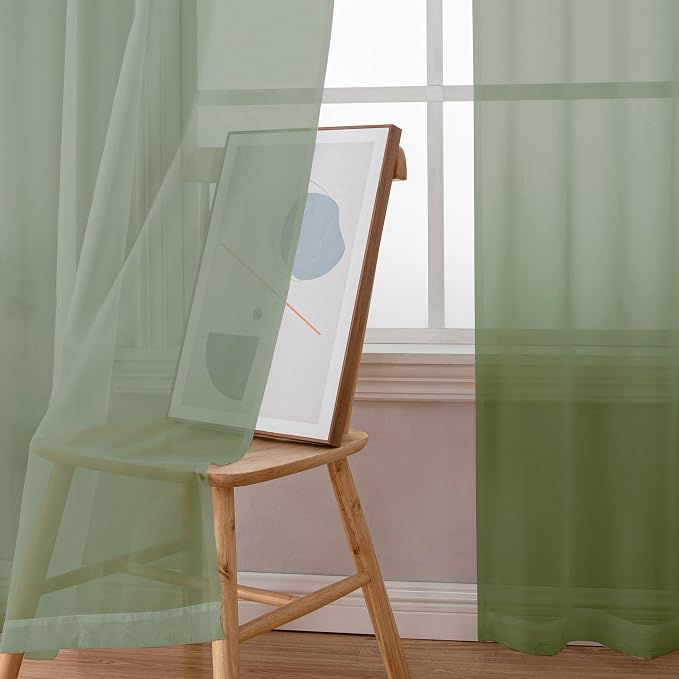 Simplebrand Sage Green Sheer Curtains 84 Inches Long, Light Filtering Rod - Image 4