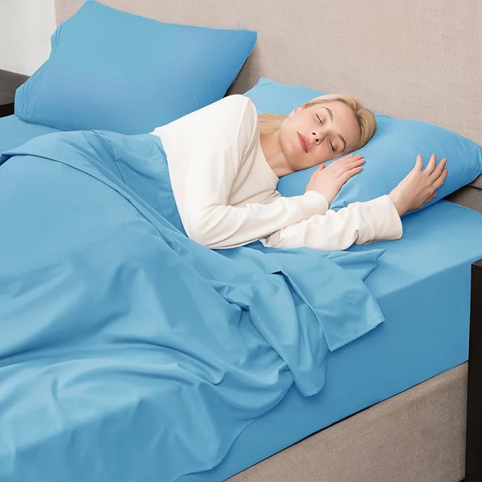 Mejoroom King Size Sheet Set - Soft Microfiber Bed Sheets,Deep Pocket Fitted Sheet, Soft, Breathable, Wrinkle & Fade Resistant - 4 Piece (King, Denim Blue)