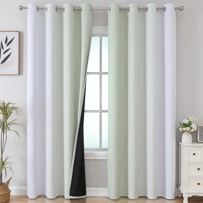 Sage Green and Greyish White Ombre Blackout Curtains - Image 2