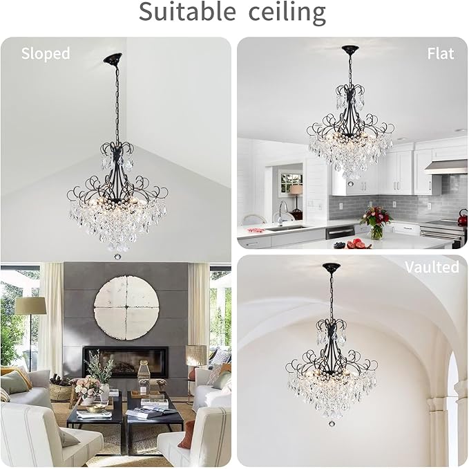 WUZUPS Crystal Chandelier 10-Light Pendant Ceiling Light Modern Lighting Fixture for Dining Room Hallway Bedroom Kitchen Bathroom, H 27.6" x W 22.8", E12 Base, Black