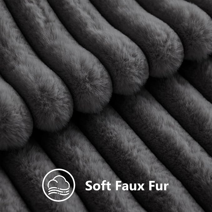 decorUhome Fall Faux Fur Throw Pillow Covers 12x20 Set of 2 Dark Grey | - Image 3