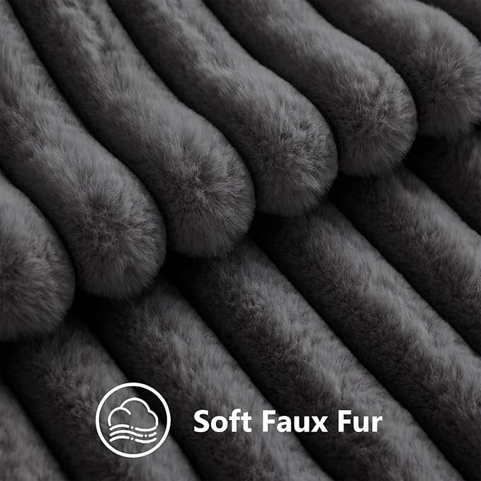 decorUhome Fall Faux Fur Throw Pillow Covers 24x24 Set of 2 Dark Grey | - Image 3
