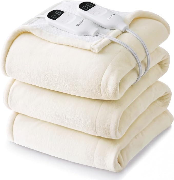 Bedsure Heated Blanket Queen Size, Dual Control Electric Blanket, Ivory | by Unknown