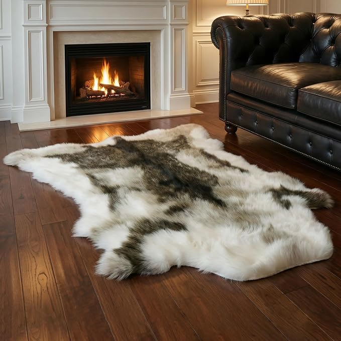 Reindeer Pattern Faux Fur Area Rug, 3.6'x3.0' Plush Machine Washable Runner by Unknown