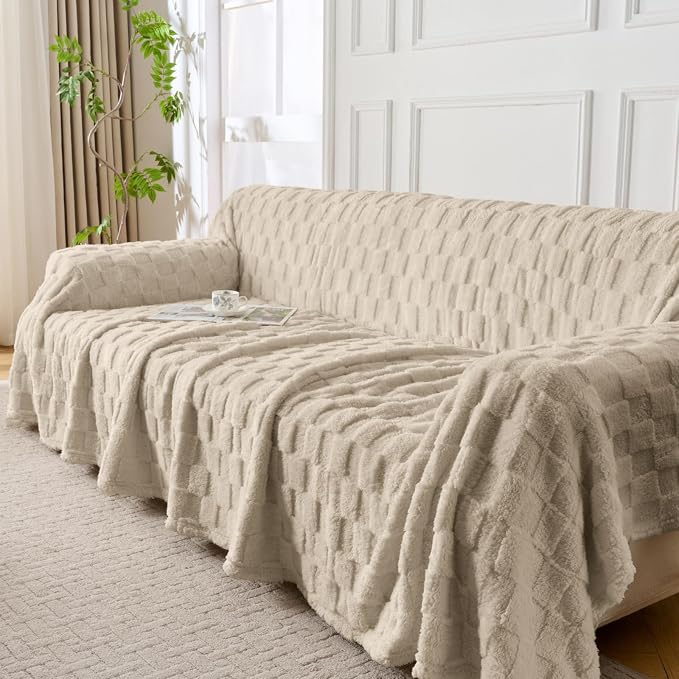 Fuzzy Brown Couch Cover for Sectional Sofa, Sofa Slipcover for 2 Cushion Couch by JungleStar