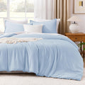 Litanika Comforters Light Blue Queen Size, 3 Pieces Lightweight Solid Bedding Comforter Set, All Season Fluffy Bed Set (90x90In Comforter & 2 Pillowcases)
