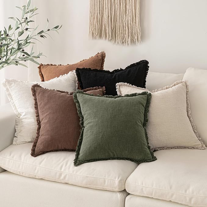 MIULEE Boho Linen Fringe Decorative Throw Pillow Covers Black 20x20 | Set of 2 - Image 6