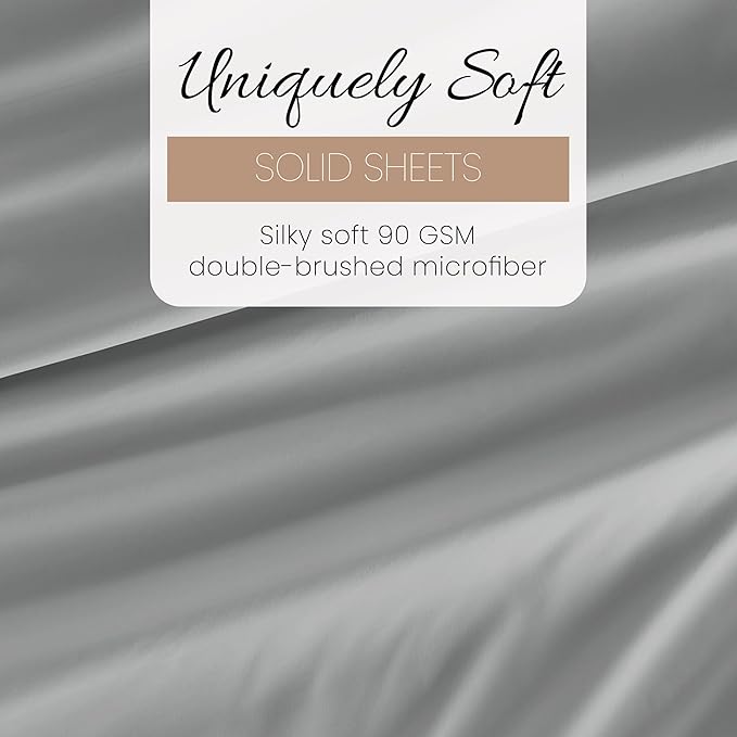 Linen Market Double-Brushed Microfiber King Sheet Set 4 Piece – Oeko-TEX Certified Ultra Soft & Wrinkle-Free - 16" Deep Pocket Sheets - Easy Care King Size - Light Gray
