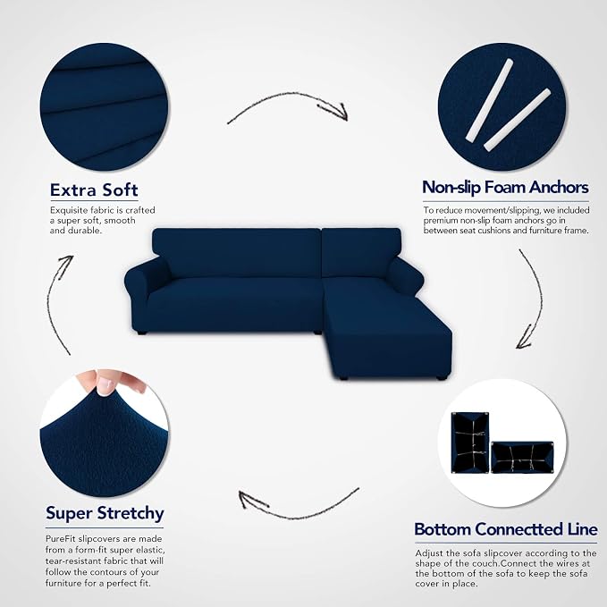 PureFit Stretch Sectional Couch Covers 2 pcs Non Slip L Shape Sofa Cover | - Image 3