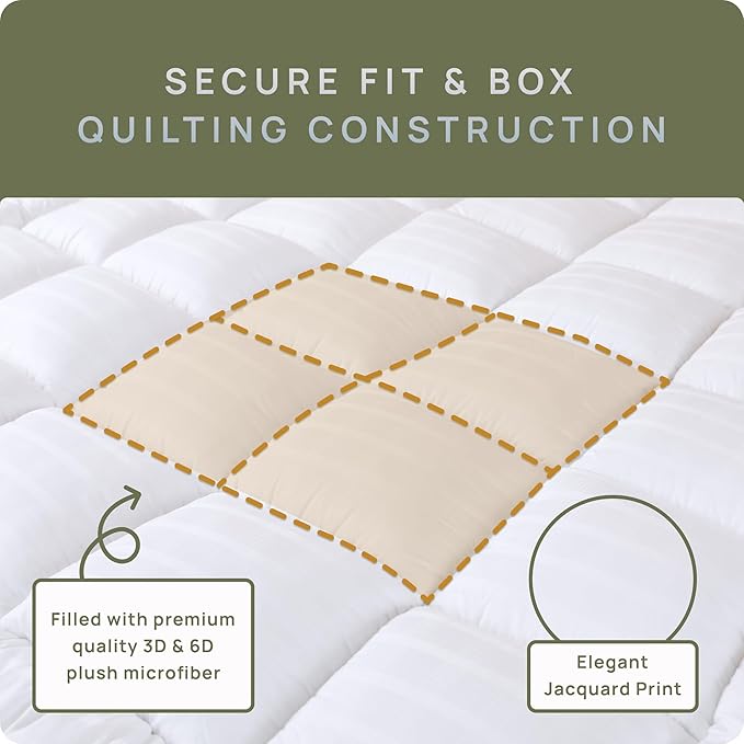 Extra Thick Pillow Top Mattress Topper Queen Size, 3 Inch Cooling Fluffy Cotton Hotel Mattress Bed Topper for Cloud Like Sleep & Back Pain Relief, Plush Soft Pad, Fits 6'-22' Mattresses