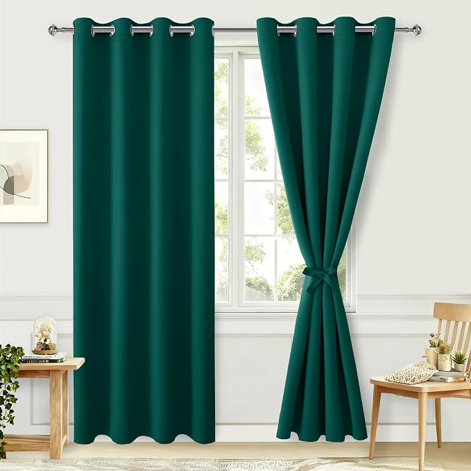 Blackout Curtains for Bedroom, Hunter Green, 52 x 84 Inch, 2 Panels | Thermal by Hiasan