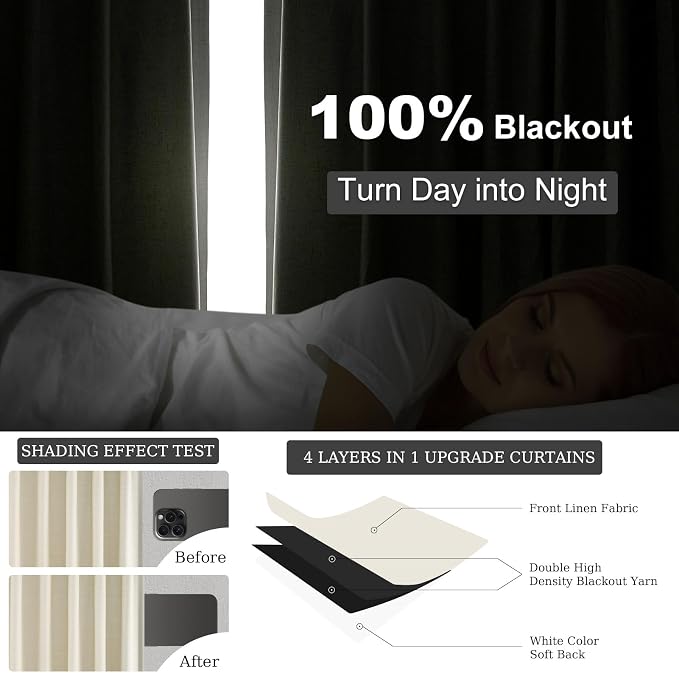 86 Inches Long Cream Colored Custom Blackout Linen Curtains Ivory Cream Pinch - Image 6