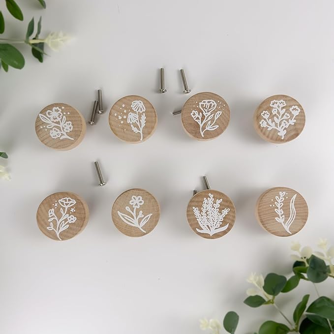 8Pack 1.8" Wood Dresser Boho Kitchen Furniture Drawer Cabinet Decorative Knobs and Pulls