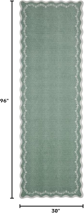 GarveeHome 2.5x8 Scalloped Washable Runner Rug Non Slip Hallway Kitchen Rug | - Image 2