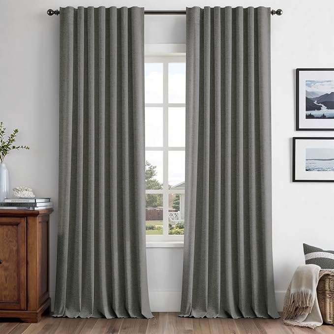 MIULEE 100% Blackout Linen Curtains 42 x 96 Inch Dark Grey 2 Panels | Thermal by MIULEE